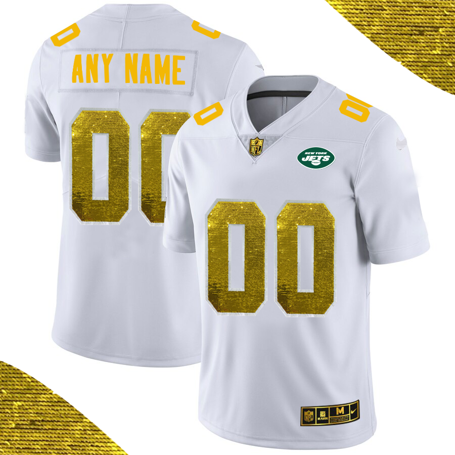 Men's New York Jets ACTIVE PLAYER White Custom Gold Fashion Edition Limited Stitched Jersey